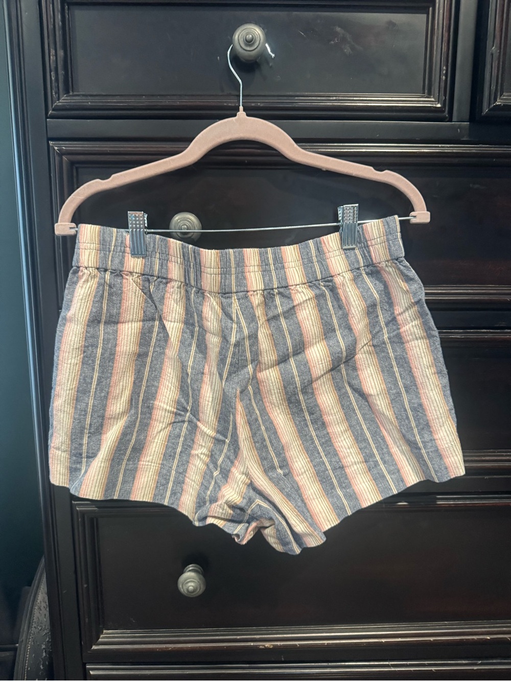 J. Crew Striped Athletic Shorts in Blue and Cream with Pink Accents